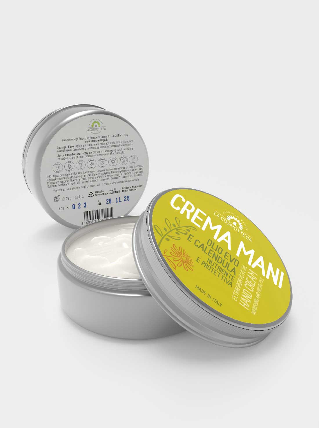 La Cosmottega crema mani olio evo e calendula 75 ml pelli secche