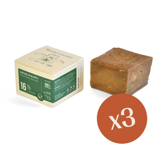 Noire di Hammam Sapone di Aleppo 16% saponetta 3x200 g olio alloro