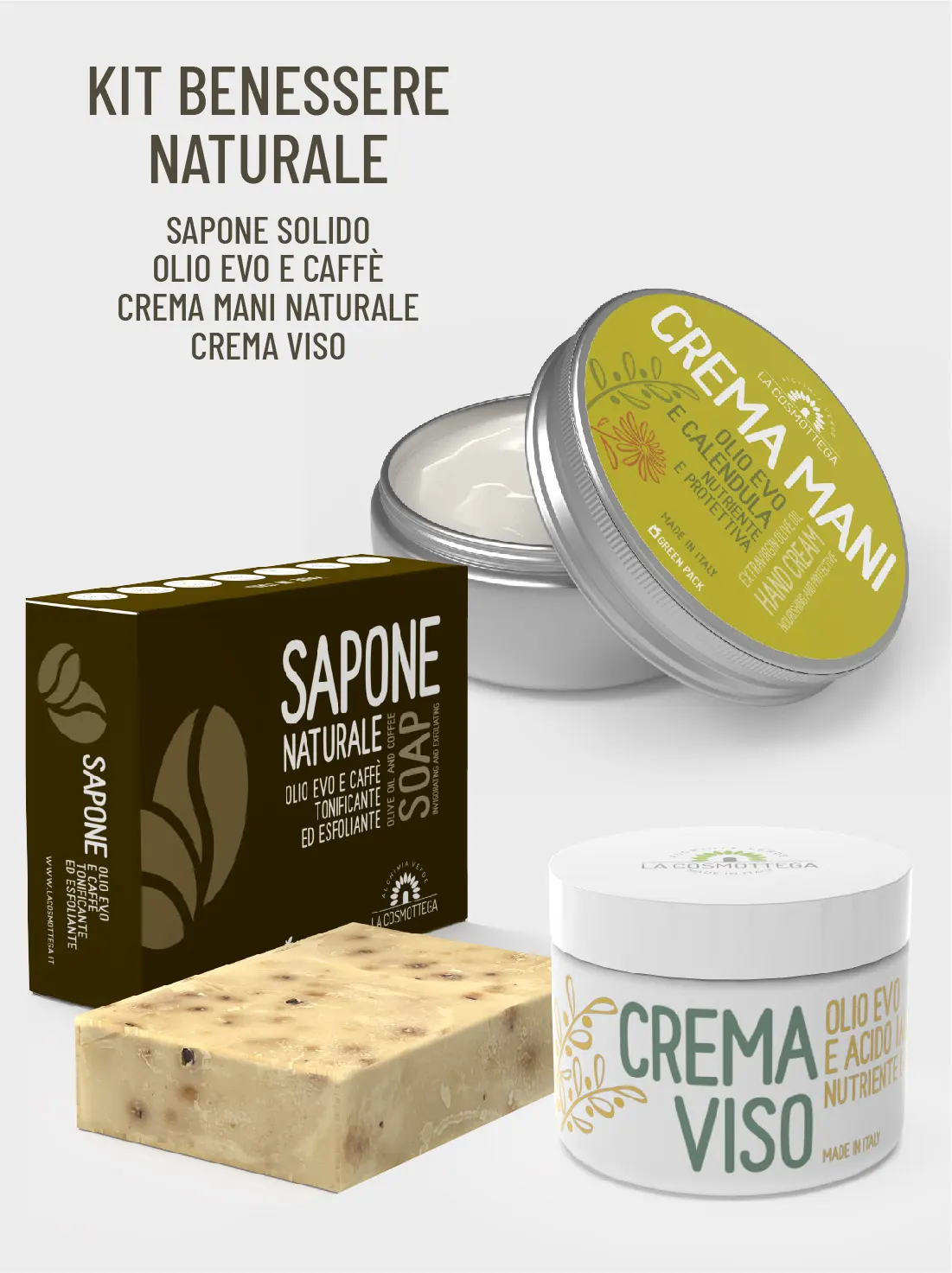 La Cosmottega Kit Benessere Sapone Caffè Crema Mani e Viso