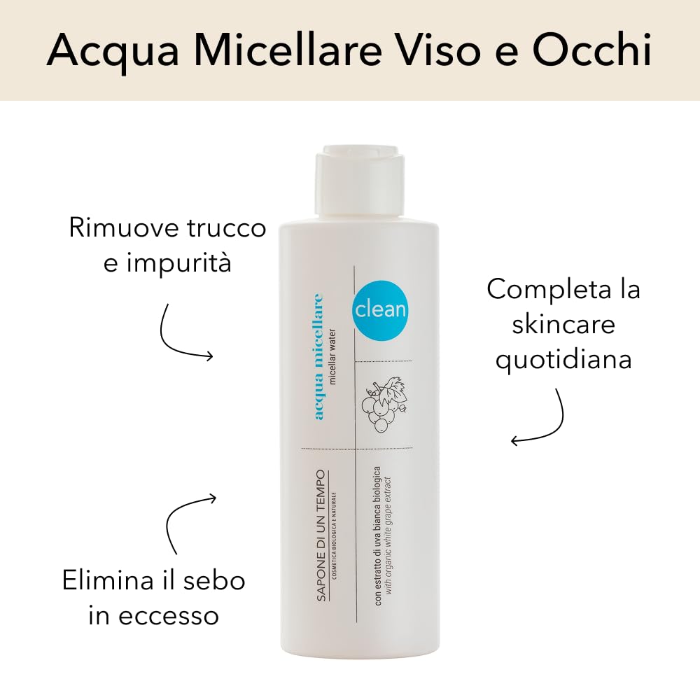 Sapone di un Tempo Acqua Micellare Viso e Occhi Uva Bianca