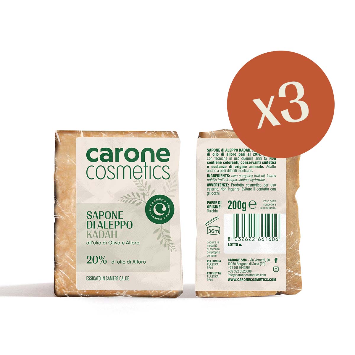 Noire di Hammam Kadah sapone Aleppo 3x200 g alloro 20%
