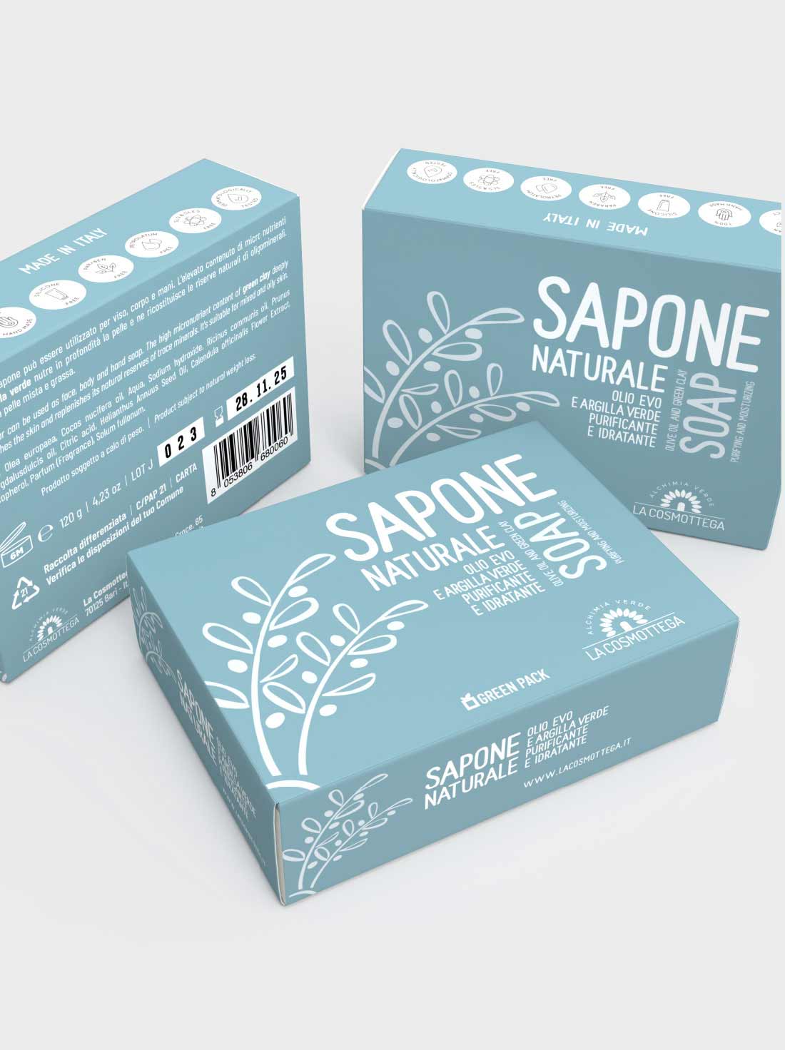 La Cosmottega Olio Evo e Argilla Verde Sapone Solido 120 g
