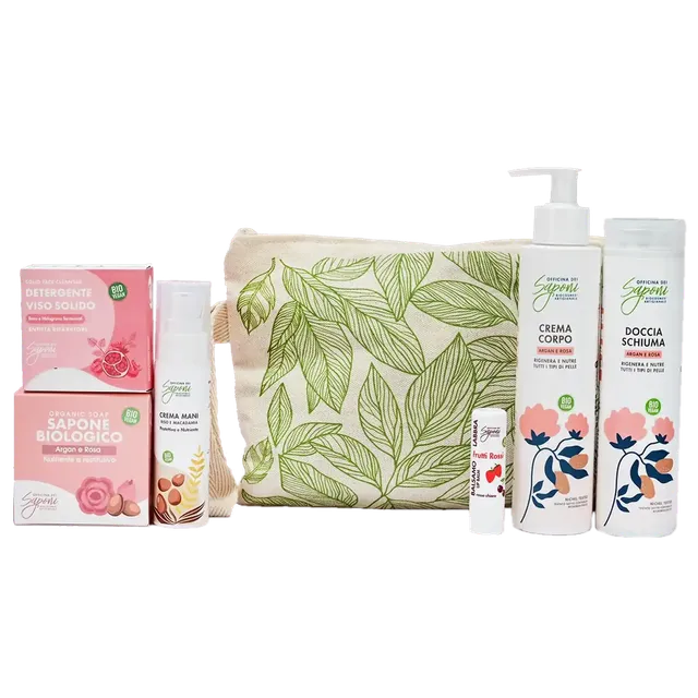 Officina dei Saponi Argan e Rosa Kit Carezza di Rosa 5 pezzi bio