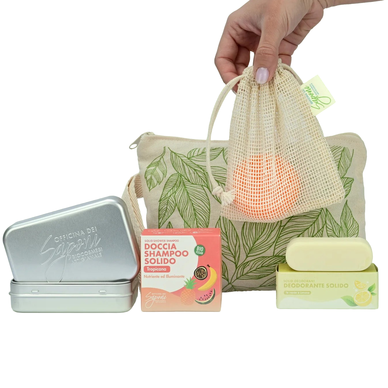 Officina dei Saponi Kit Viaggio Essenziale solidi con pochette