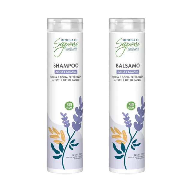 Officina dei Saponi Avena e Lavanda kit shampoo e balsamo capelli delicati