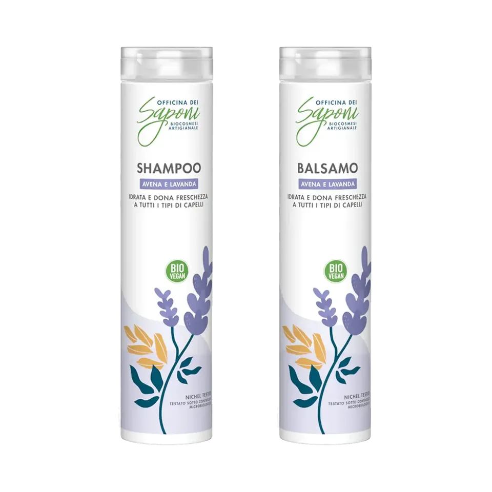 Officina dei Saponi Avena e Lavanda kit shampoo e balsamo capelli delicati