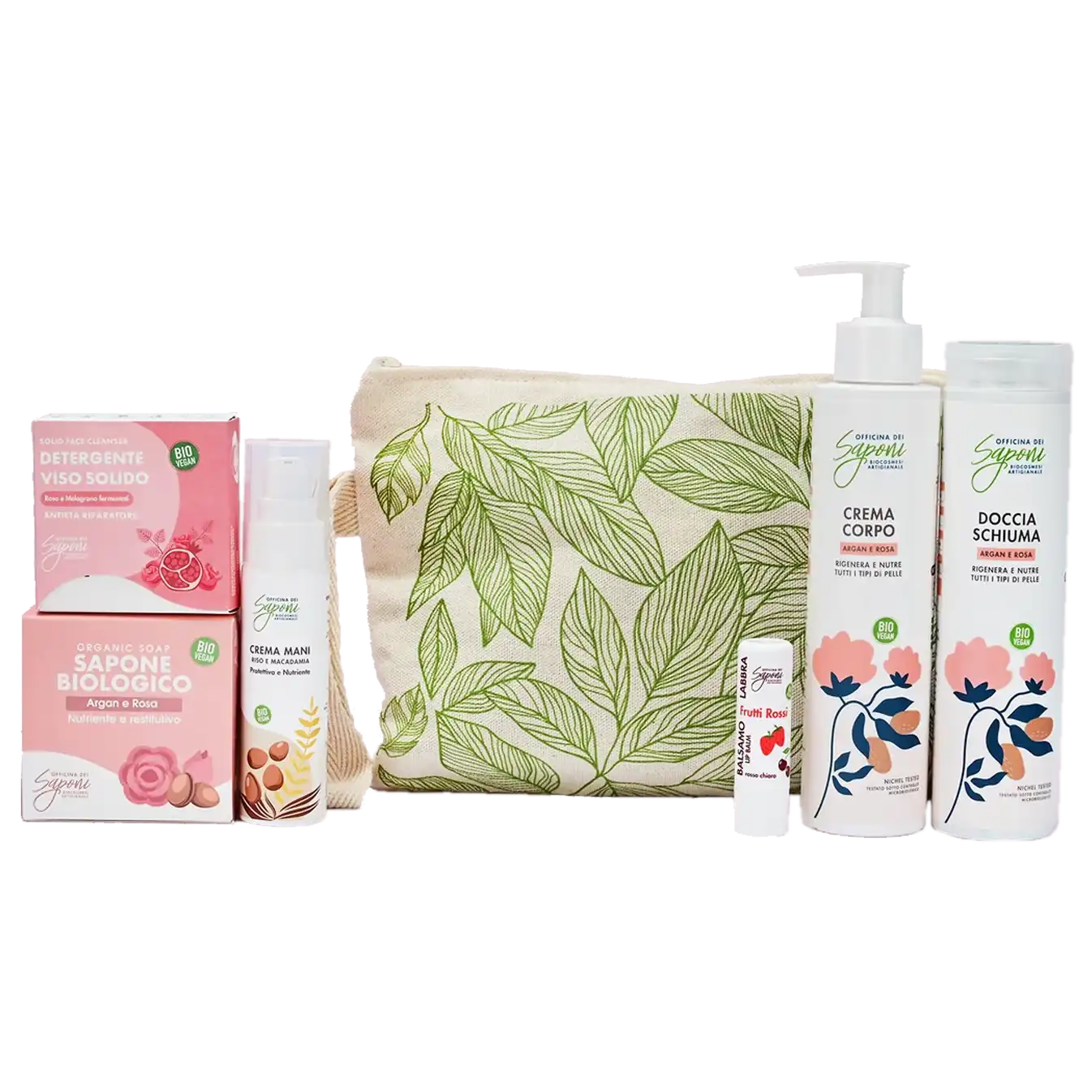 Officina dei Saponi Argan e Rosa Kit Carezza di Rosa 5 pezzi bio
