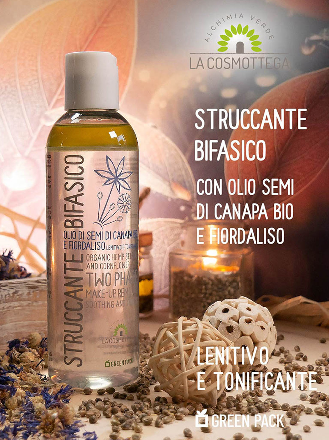 La Cosmottega Struccante Bifasico Canapa Bio Fiordaliso waterproof