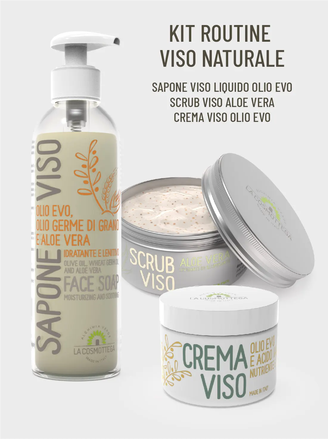 La Cosmottega Routine Viso kit 3 pezzi olio evo e aloe vera