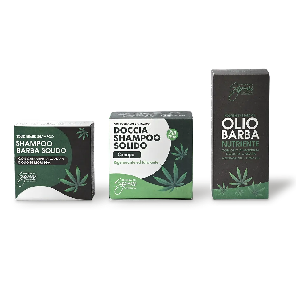 Officina dei Saponi Routine Uomo Barba Lunga kit 3 pezzi canapa