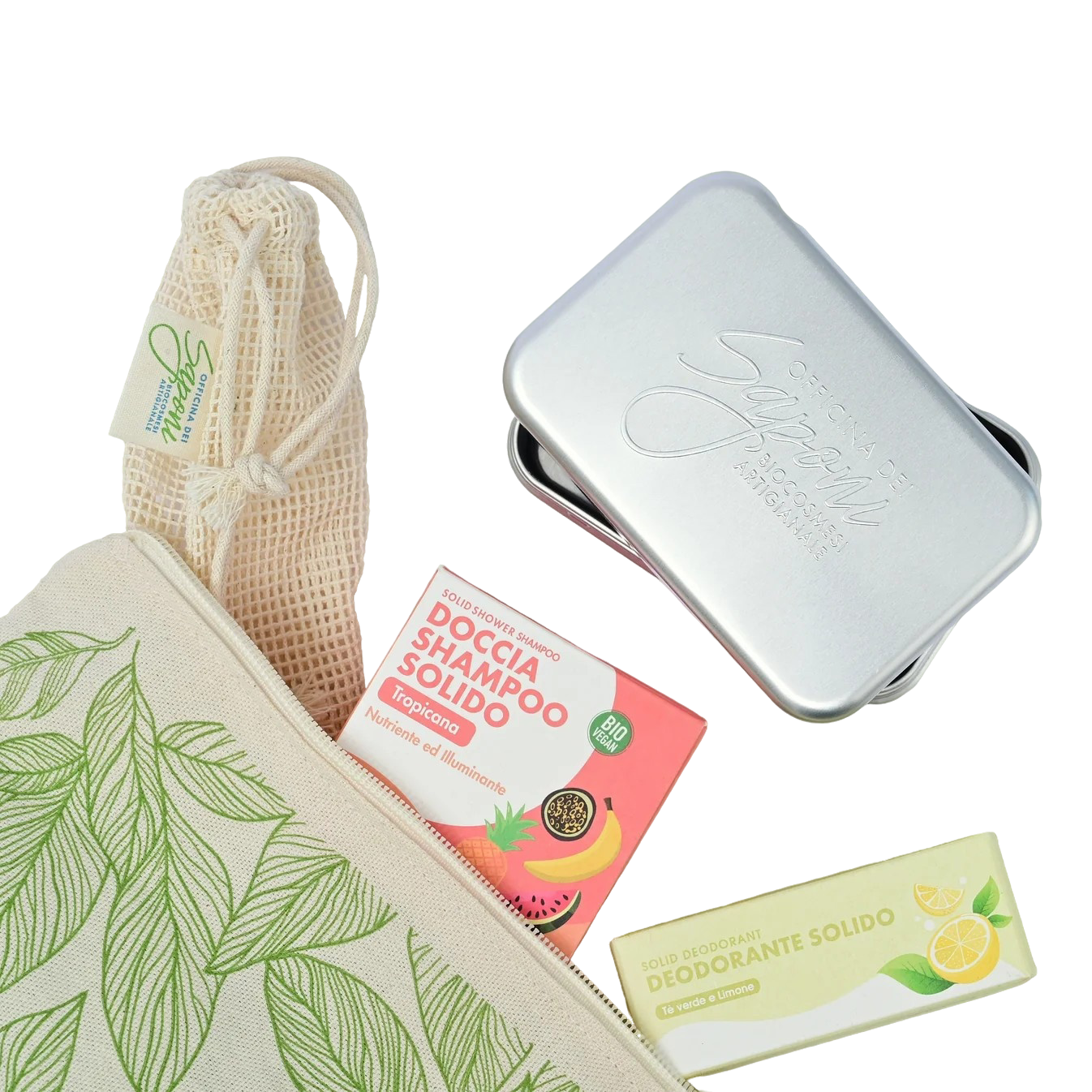 Officina dei Saponi Kit Viaggio Essenziale solidi con pochette