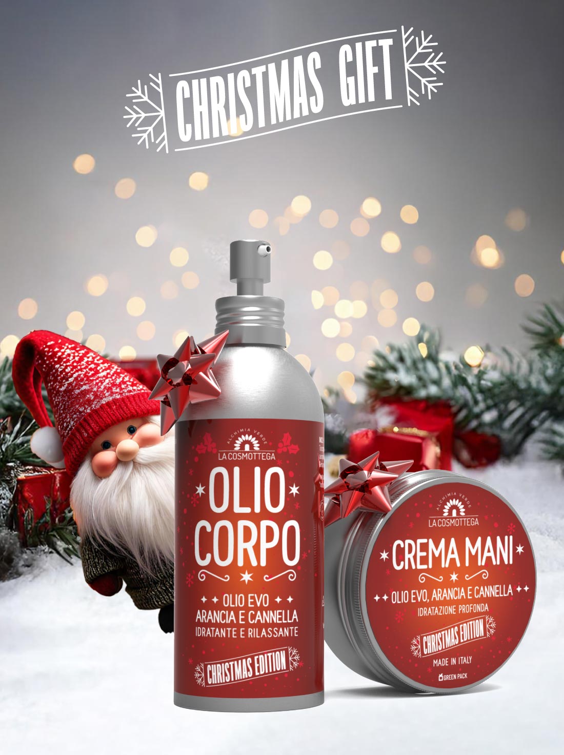 La Cosmottega Christmas Edition set olio corpo e crema mani arancia cannella