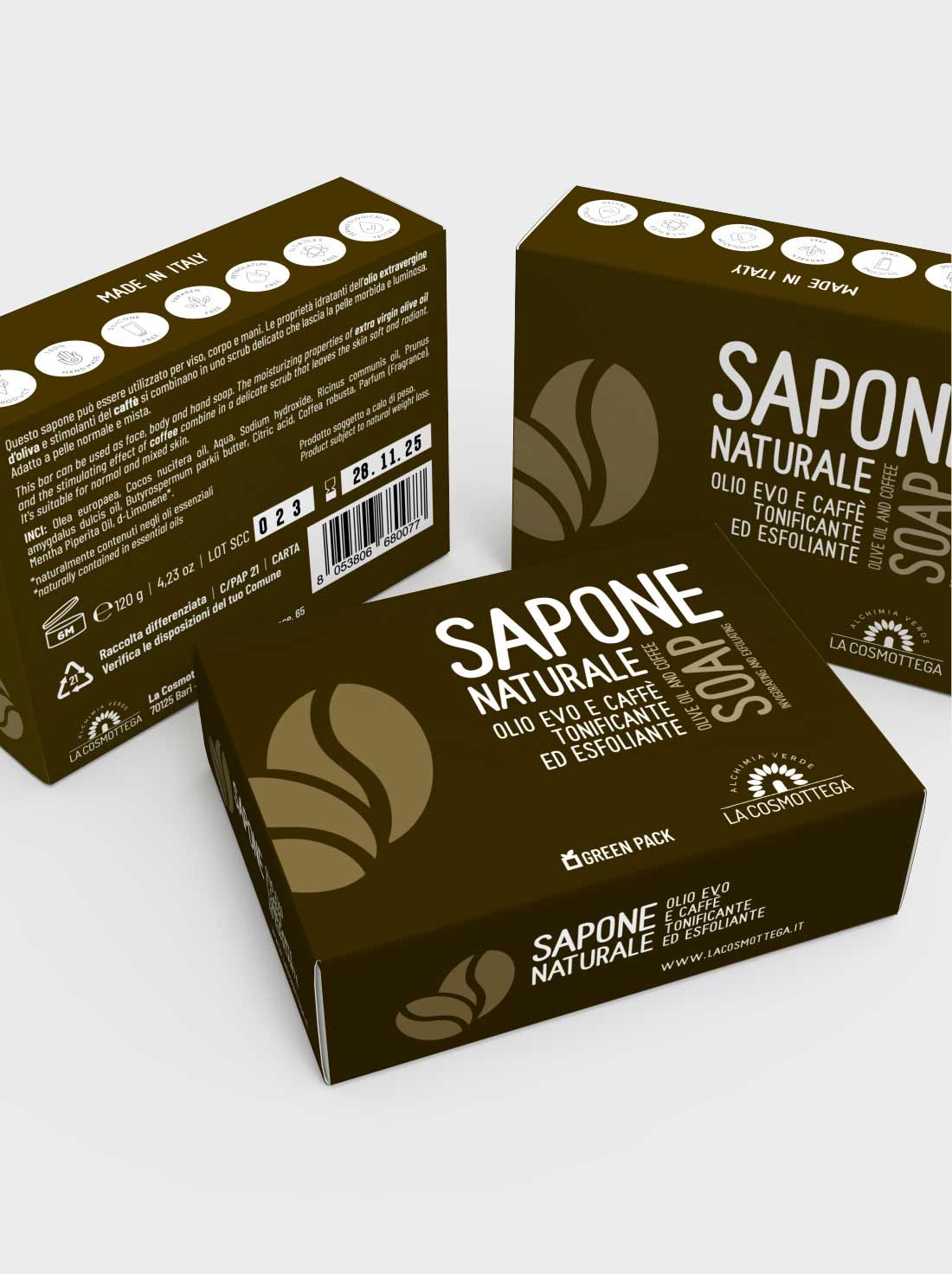 La Cosmottega Sapone Solido Olio Evo Caffè 120 g pelli miste
