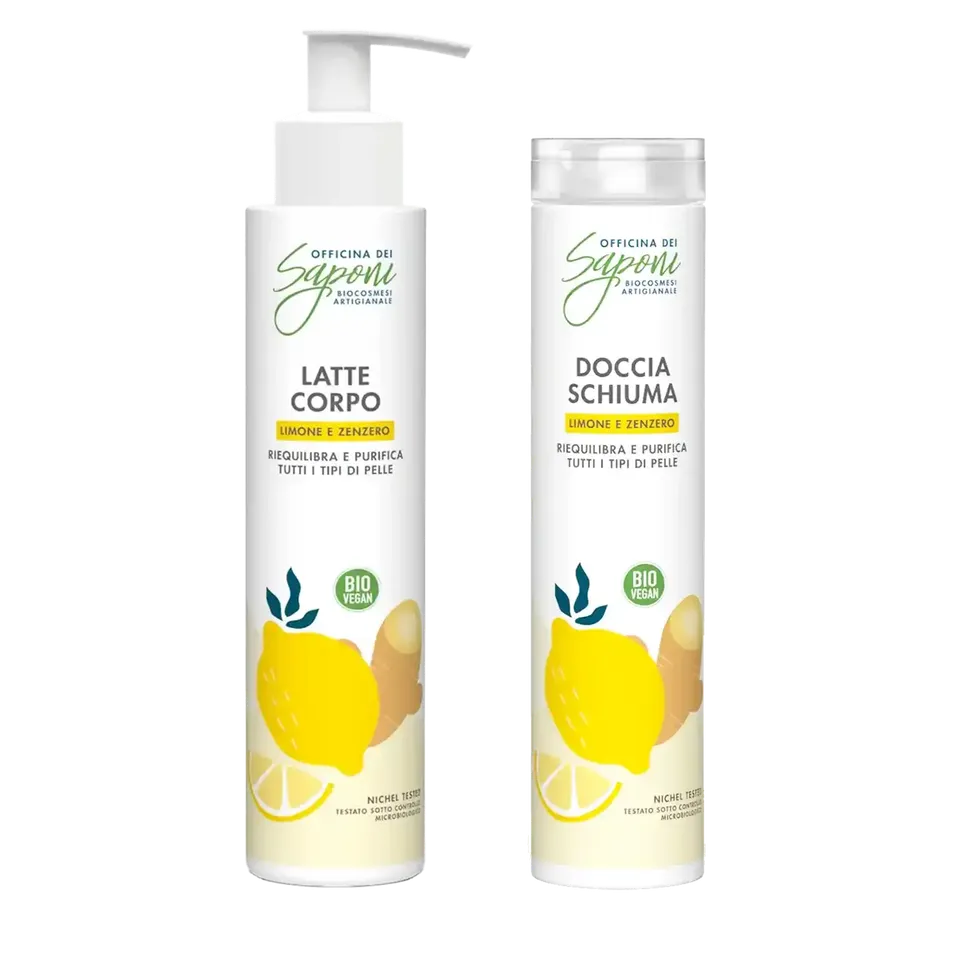 Officina dei Saponi Zenzero e Limone kit doccia latte corpo agrumato