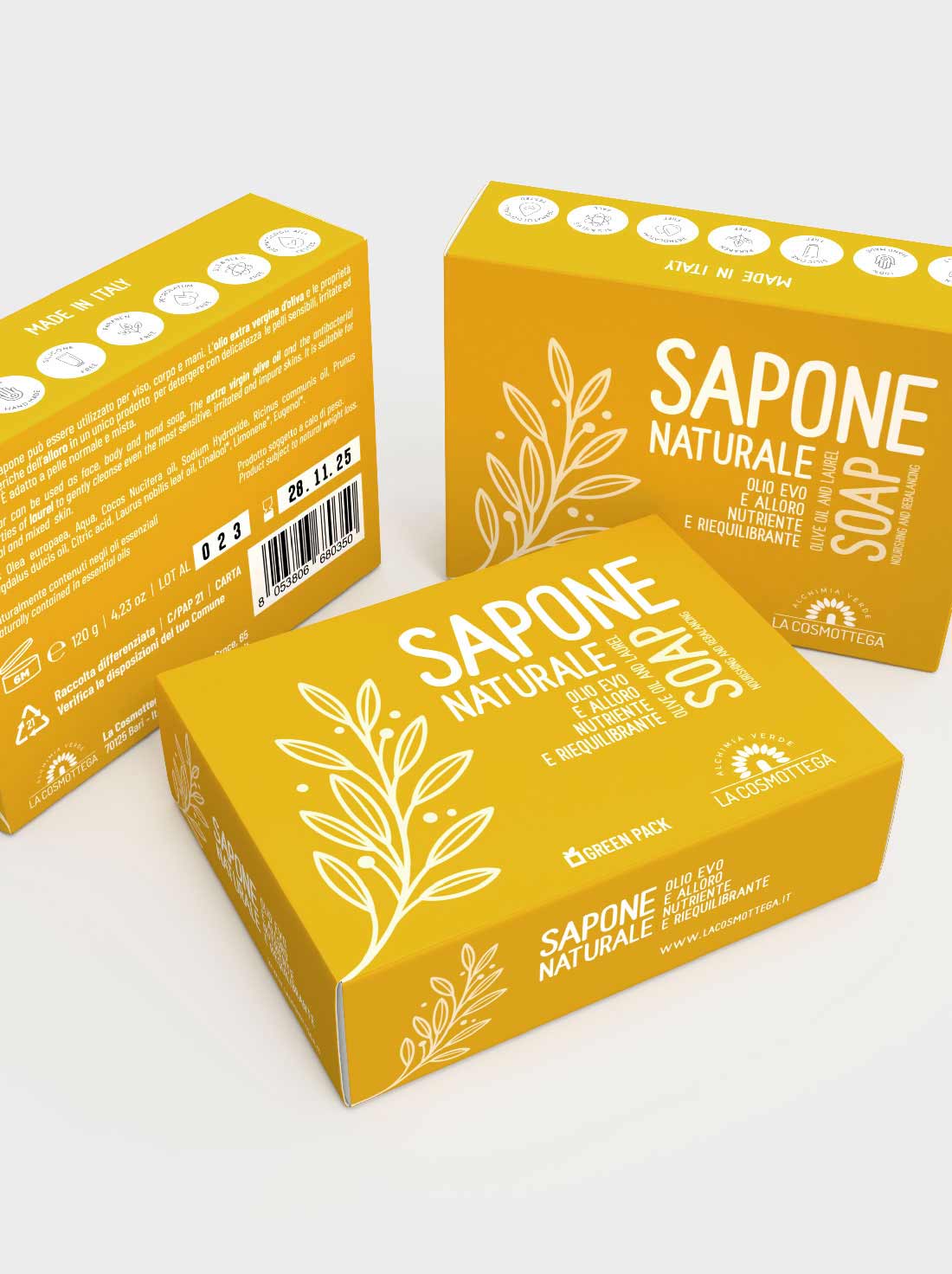 La Cosmottega Olio Evo e Alloro sapone solido 120 g pelli impure